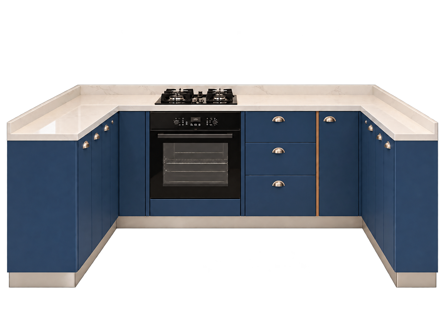 Bancada em U com cooktop e forno